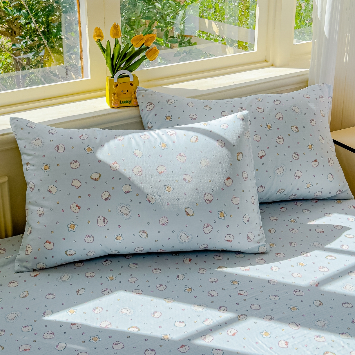 91家纺网 家纺一手货源 找家纺 感遇家纺 2026春夏新款双层纱全棉纯棉系列四件套-第一批 星星猫