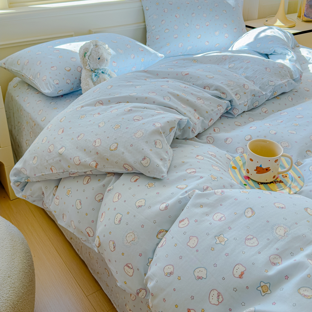 91家纺网 家纺一手货源 找家纺 感遇家纺 2026春夏新款双层纱全棉纯棉系列四件套-第一批 星星猫