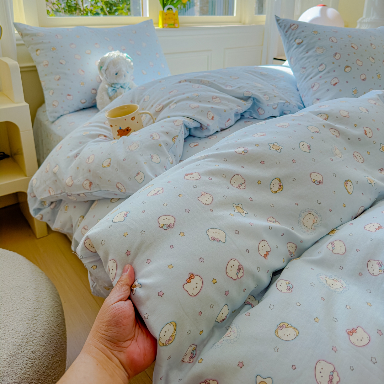 91家纺网 家纺一手货源 找家纺 感遇家纺 2026春夏新款双层纱全棉纯棉系列四件套-第一批 星星猫