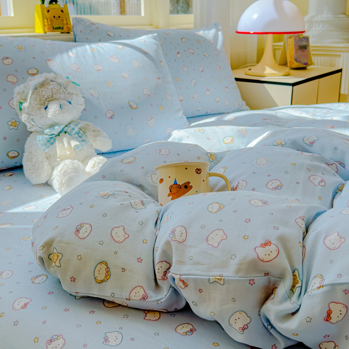 91家纺网 家纺一手货源 找家纺 感遇家纺 2026春夏新款双层纱全棉纯棉系列四件套-第一批 星星猫