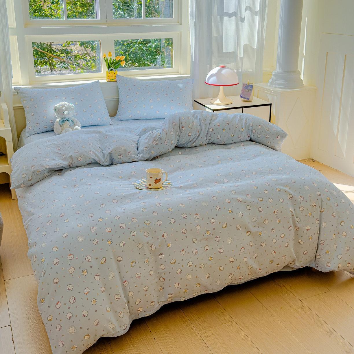 91家纺网 家纺一手货源 找家纺 感遇家纺 2026春夏新款双层纱全棉纯棉系列四件套-第一批 星星猫