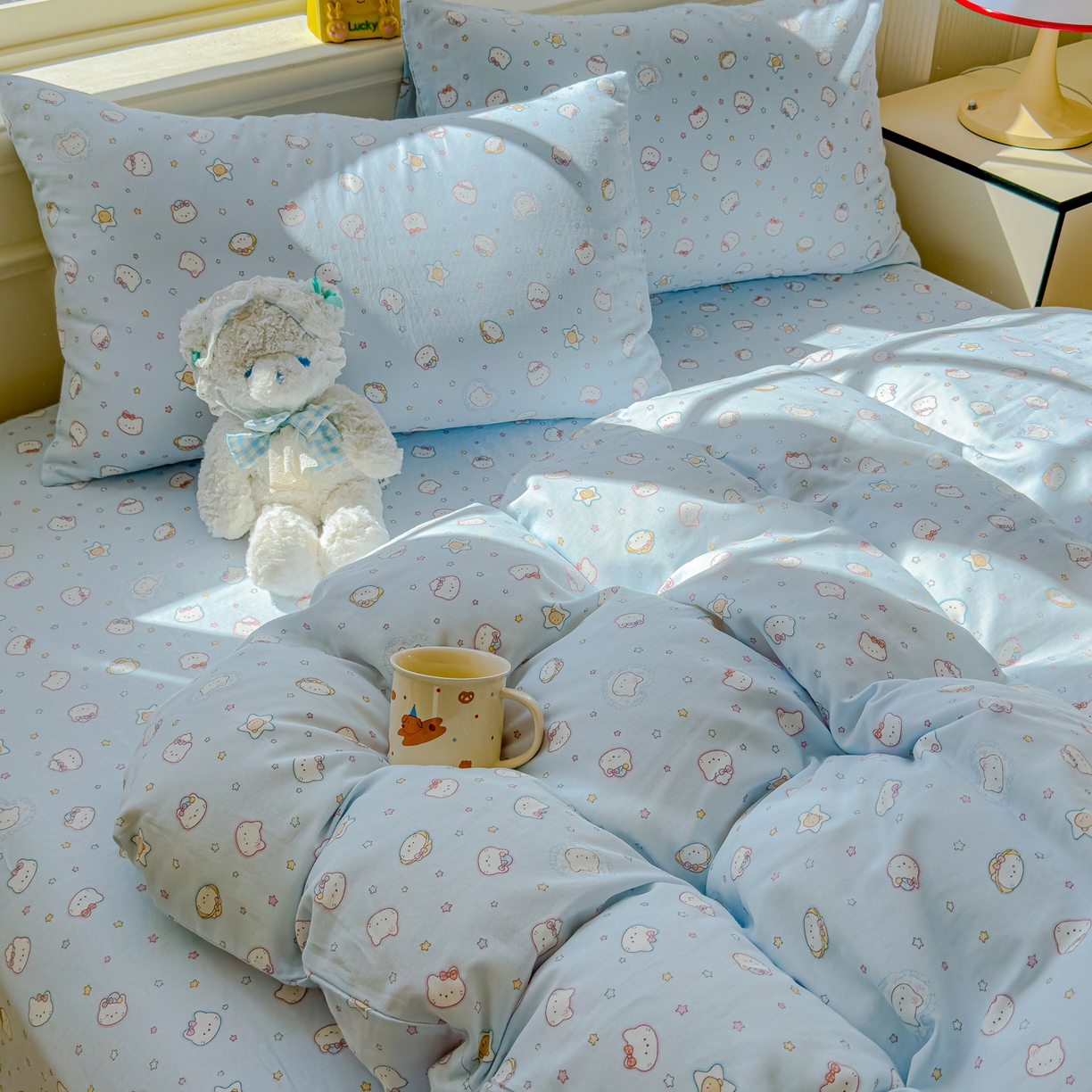 91家纺网 家纺一手货源 找家纺 感遇家纺 2026春夏新款双层纱全棉纯棉系列四件套-第一批 星星猫