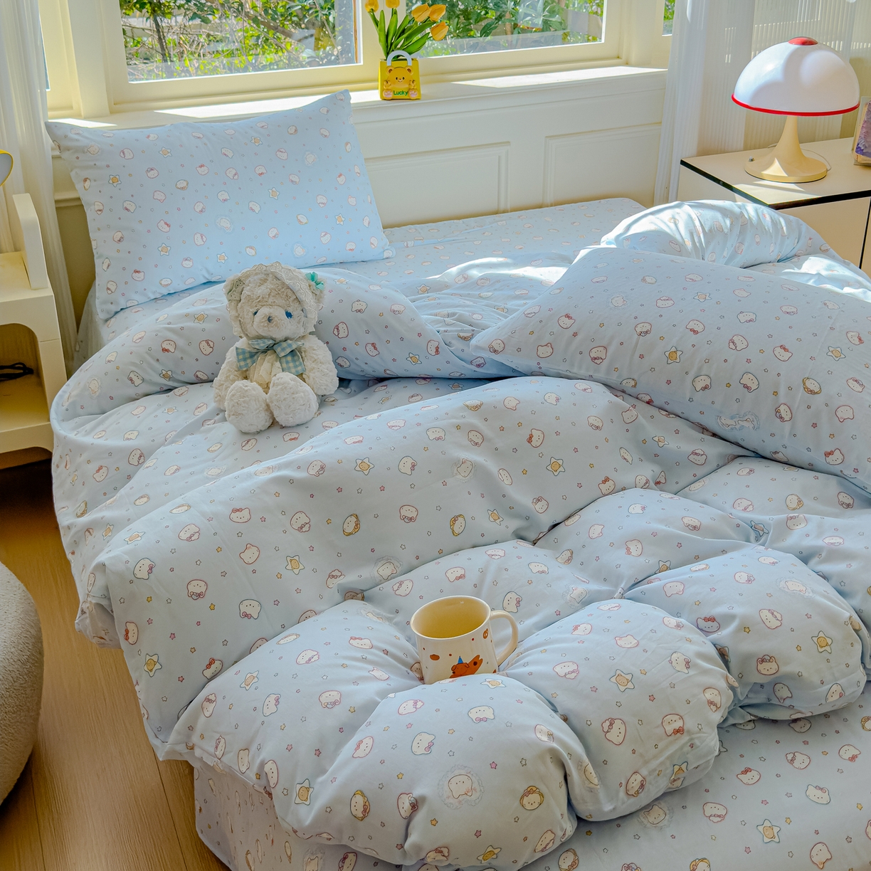 91家纺网 家纺一手货源 找家纺 感遇家纺 2026春夏新款双层纱全棉纯棉系列四件套-第一批 星星猫