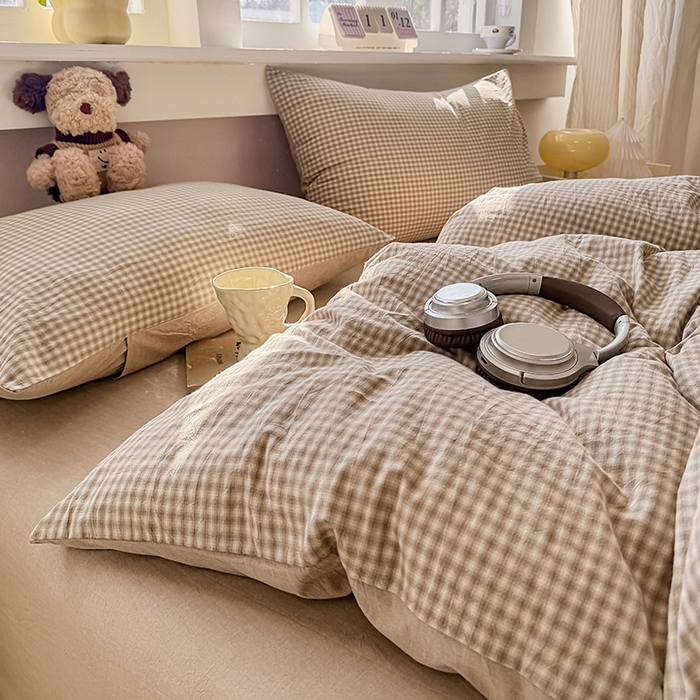 91家纺网 家纺一手货源 找家纺 梦依依 2026新款全棉色织水洗棉拉链款单品被套 琥珀灰