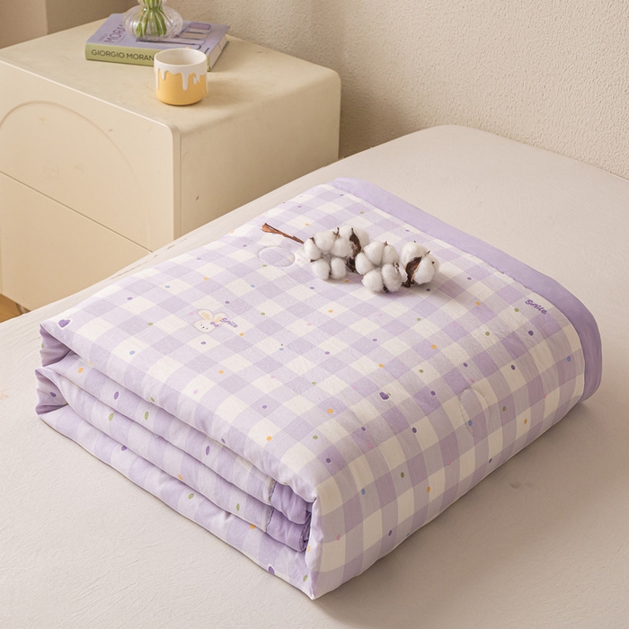 91家纺网 家纺一手货源 找家纺 爱屋及屋 2026新款水洗棉印花夏被夏凉被被子被芯 格子小兔