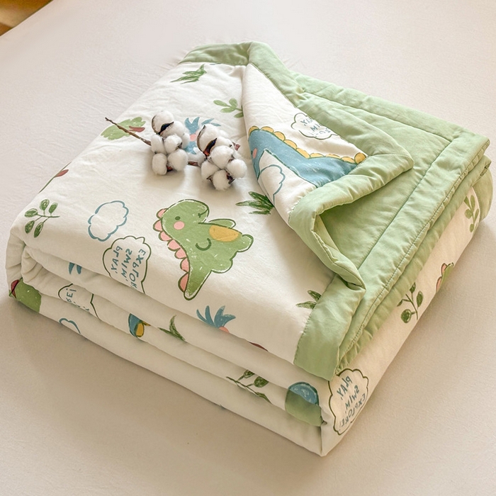 91家纺网 家纺一手货源 找家纺 爱屋及屋 2026新款水洗棉印花夏被夏凉被被子被芯 绿色恐龙