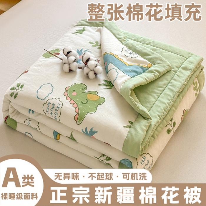 爱屋及屋 2026新款水洗棉印花夏被夏凉被被子被芯 绿色恐龙