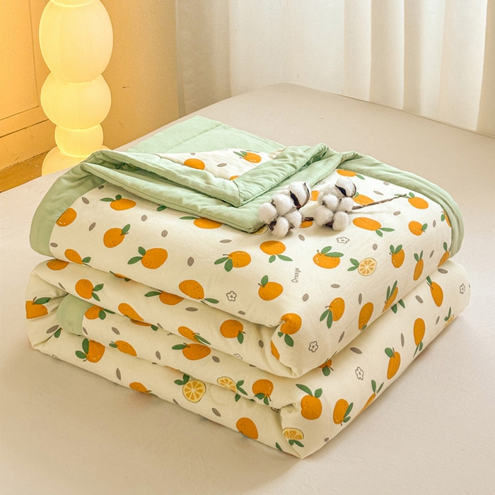 91家纺网 家纺一手货源 找家纺 爱屋及屋 2026新款水洗棉印花夏被夏凉被被子被芯 心想事橙