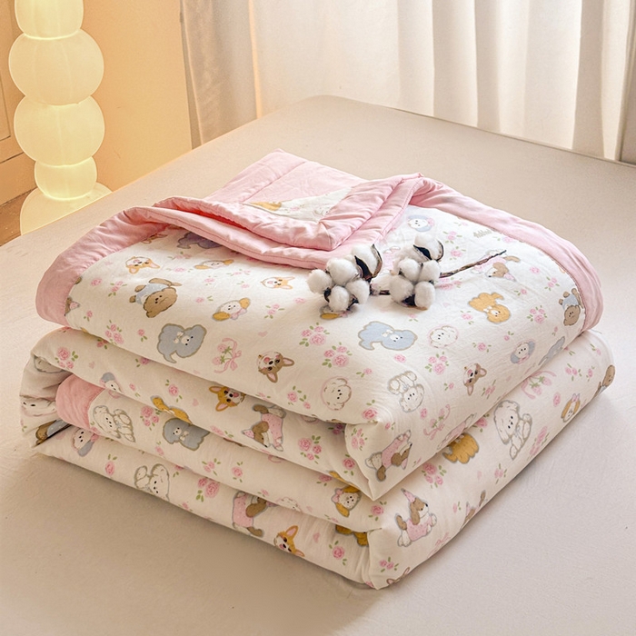 91家纺网 家纺一手货源 找家纺 爱屋及屋 2026新款水洗棉印花夏被夏凉被被子被芯 萌宠乐园