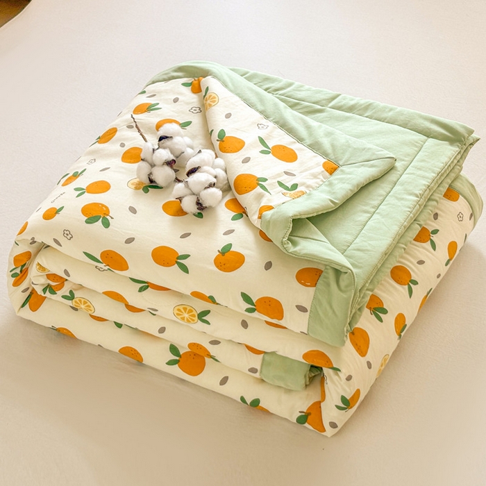 91家纺网 家纺一手货源 找家纺 爱屋及屋 2026新款水洗棉印花夏被夏凉被被子被芯 心想事橙