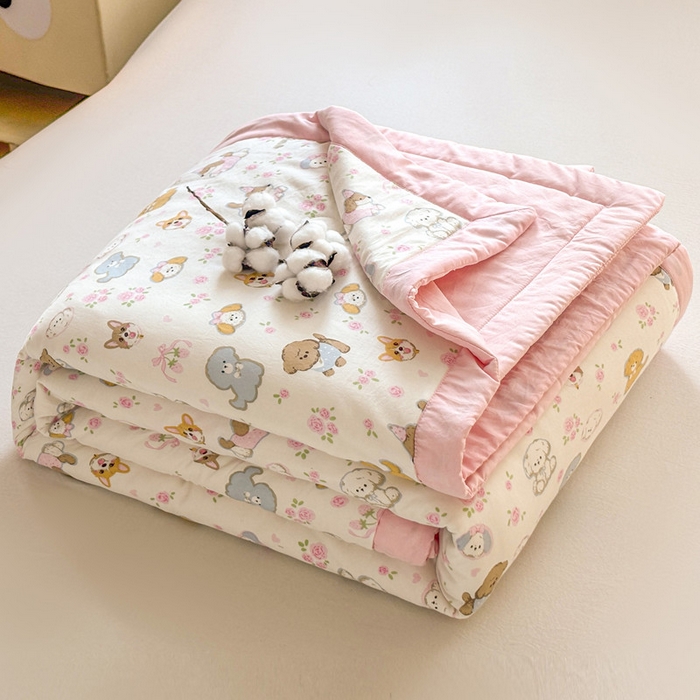 91家纺网 家纺一手货源 找家纺 爱屋及屋 2026新款水洗棉印花夏被夏凉被被子被芯 萌宠乐园