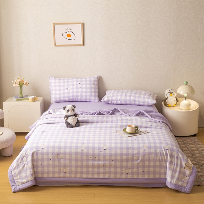 91家纺网 家纺一手货源 找家纺 爱屋及屋 2026新款水洗棉印花夏被夏凉被被子被芯 格子小兔