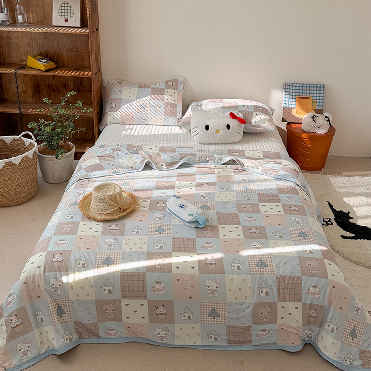 桃子家居 2026新款A类卡通小清新印花高品质牛奶丝软糯针织棉包边夏被系列 针织棉-奶咖暖糖屋