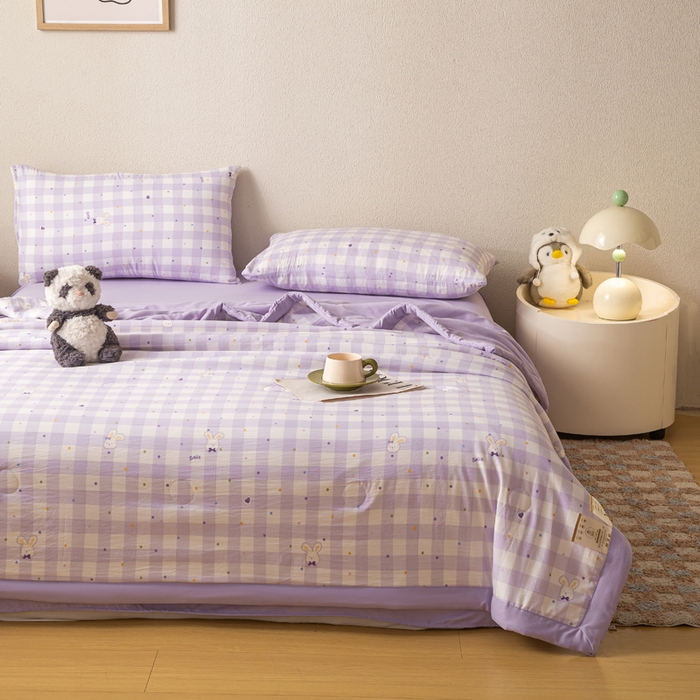 91家纺网 家纺一手货源 找家纺 爱屋及屋 2026新款水洗棉印花夏被夏凉被被子被芯 格子小兔