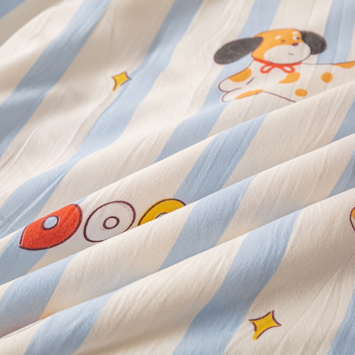 91家纺网 家纺一手货源 找家纺 爱屋及屋 2026新款水洗棉印花夏被夏凉被被子被芯 竖条小狗