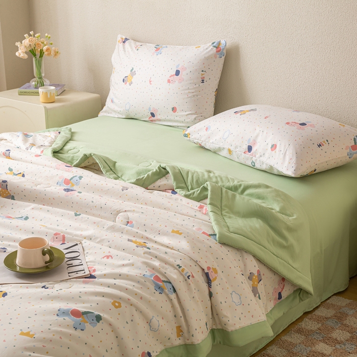 91家纺网 家纺一手货源 找家纺 爱屋及屋 2026新款水洗棉印花夏被夏凉被被子被芯 点点木马