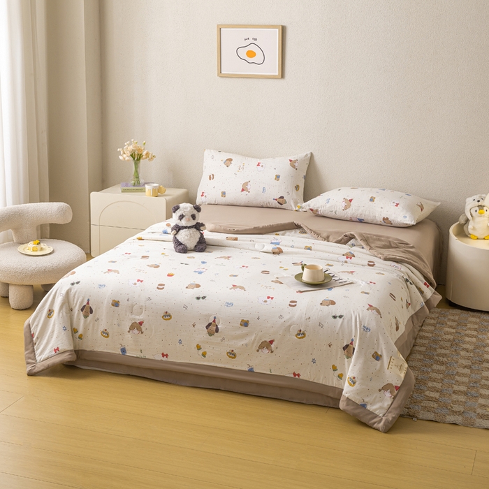 91家纺网 家纺一手货源 找家纺 爱屋及屋 2026新款水洗棉印花夏被夏凉被被子被芯 假日小狗