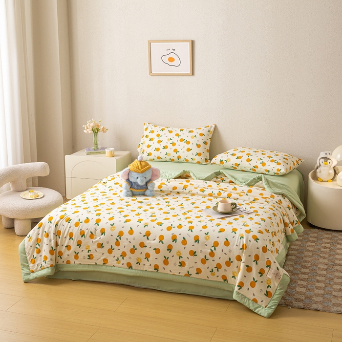 91家纺网 家纺一手货源 找家纺 爱屋及屋 2026新款水洗棉印花夏被夏凉被被子被芯 心想事橙