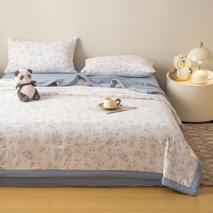 91家纺网 家纺一手货源 找家纺 爱屋及屋 2026新款水洗棉印花夏被夏凉被被子被芯 萌兔花园