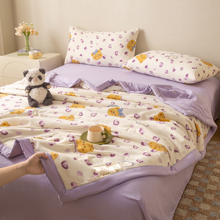 91家纺网 家纺一手货源 找家纺 爱屋及屋 2026新款水洗棉印花夏被夏凉被被子被芯 豹纹小熊