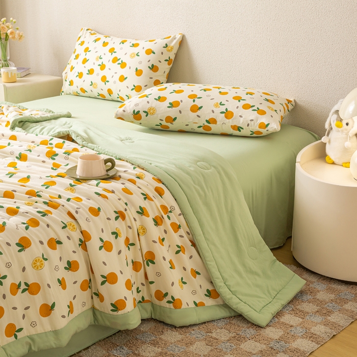 91家纺网 家纺一手货源 找家纺 爱屋及屋 2026新款水洗棉印花夏被夏凉被被子被芯 心想事橙