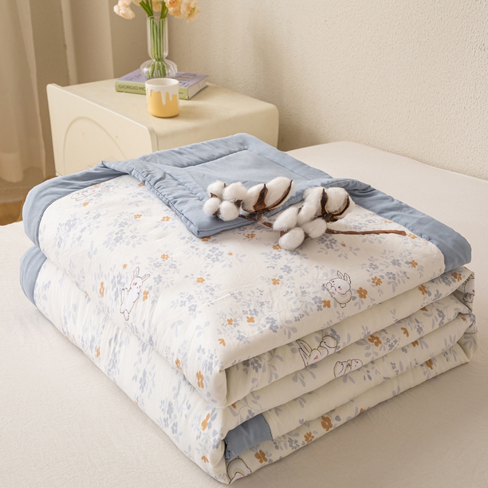 91家纺网 家纺一手货源 找家纺 爱屋及屋 2026新款水洗棉印花夏被夏凉被被子被芯 萌兔花园