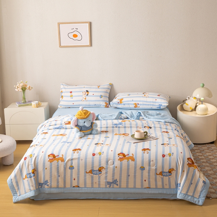 91家纺网 家纺一手货源 找家纺 爱屋及屋 2026新款水洗棉印花夏被夏凉被被子被芯 竖条小狗