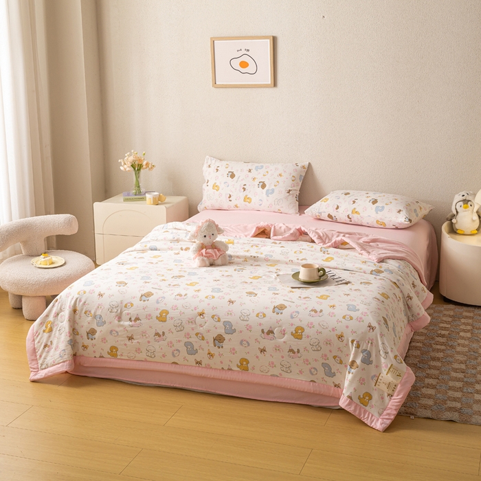 91家纺网 家纺一手货源 找家纺 爱屋及屋 2026新款水洗棉印花夏被夏凉被被子被芯 萌宠乐园