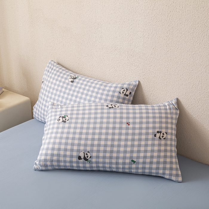 91家纺网 家纺一手货源 找家纺 爱屋及屋 2026新款水洗棉印花夏被夏凉被被子被芯 蓝格子熊猫