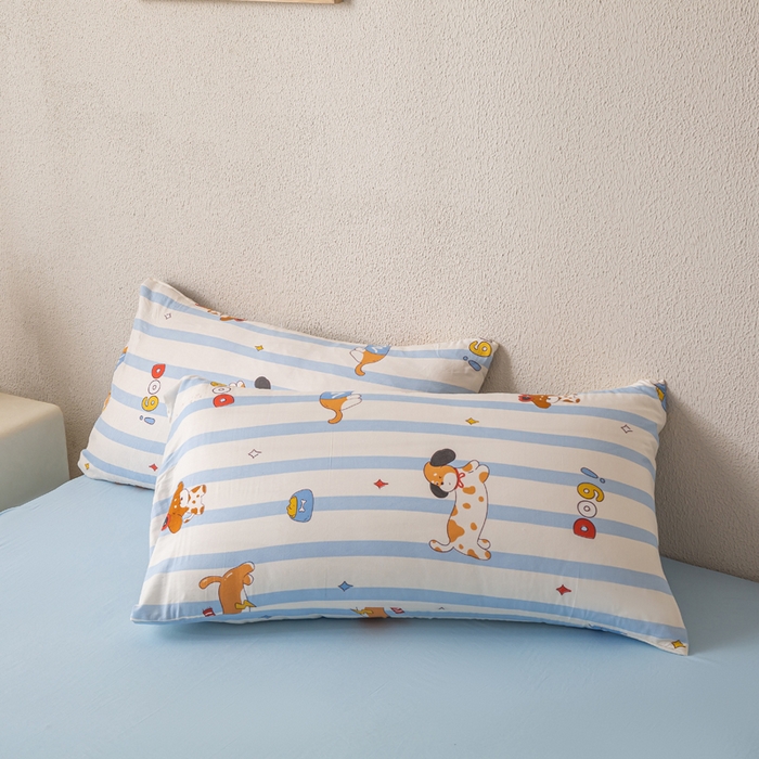 91家纺网 家纺一手货源 找家纺 爱屋及屋 2026新款水洗棉印花夏被夏凉被被子被芯 竖条小狗