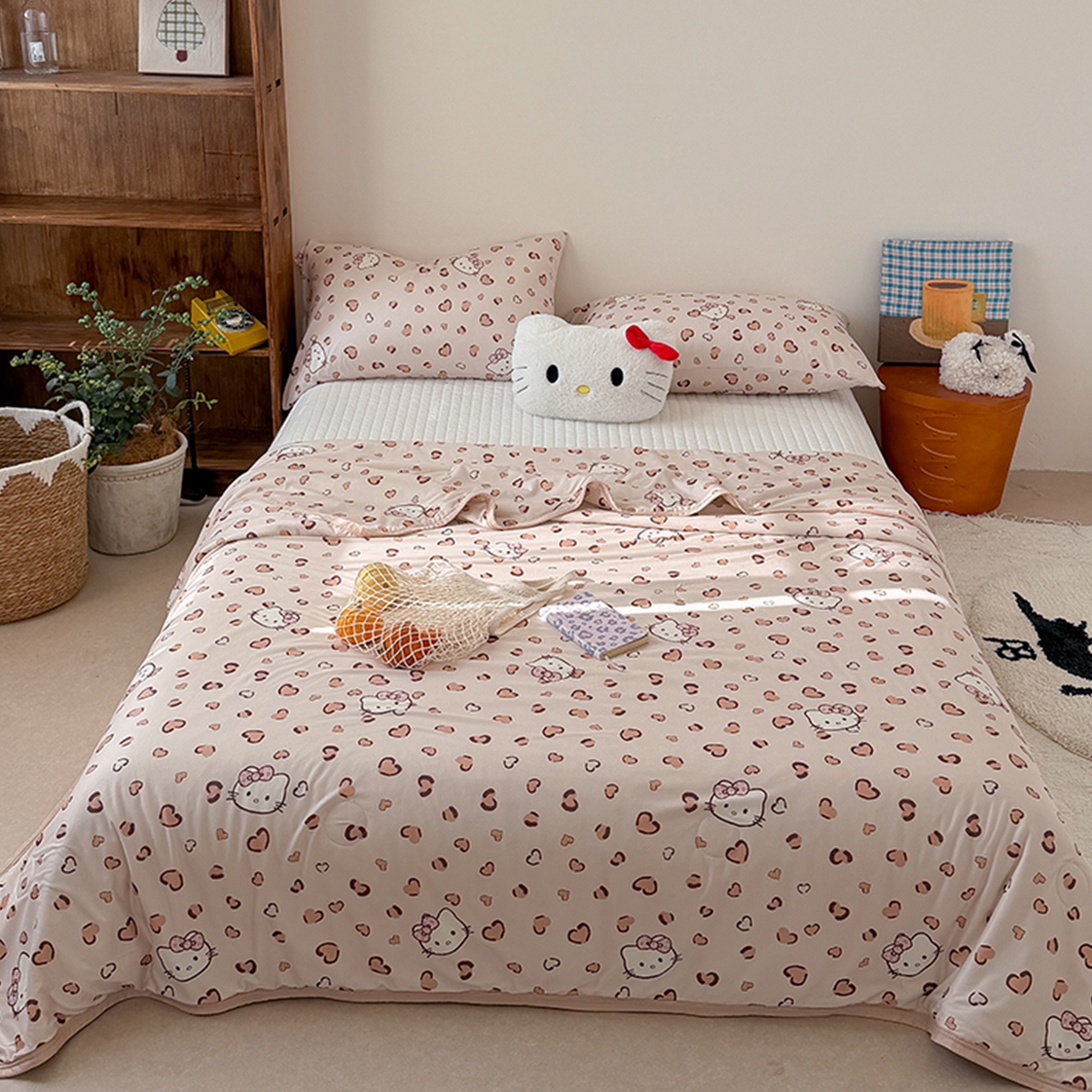 桃子家居 2026新款A类卡通小清新印花高品质牛奶丝软糯针织棉包边夏被系列 针织棉-奶咖小猫