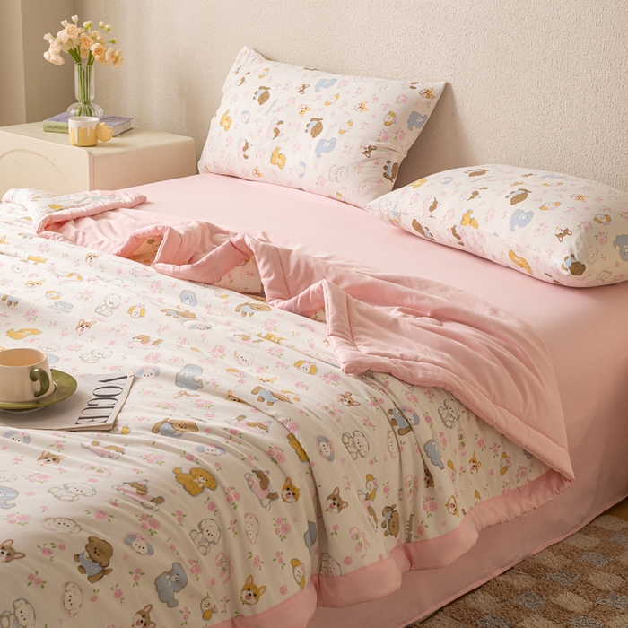 91家纺网 家纺一手货源 找家纺 爱屋及屋 2026新款水洗棉印花夏被夏凉被被子被芯 萌宠乐园