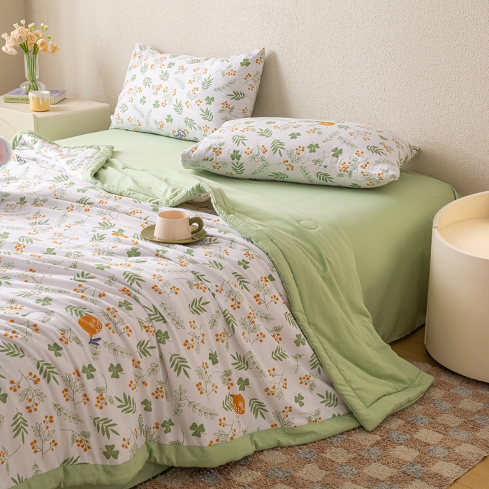 91家纺网 家纺一手货源 找家纺 爱屋及屋 2026新款水洗棉印花夏被夏凉被被子被芯 清新绿意