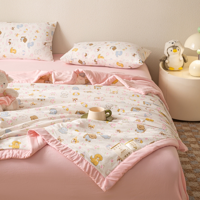 91家纺网 家纺一手货源 找家纺 爱屋及屋 2026新款水洗棉印花夏被夏凉被被子被芯 萌宠乐园