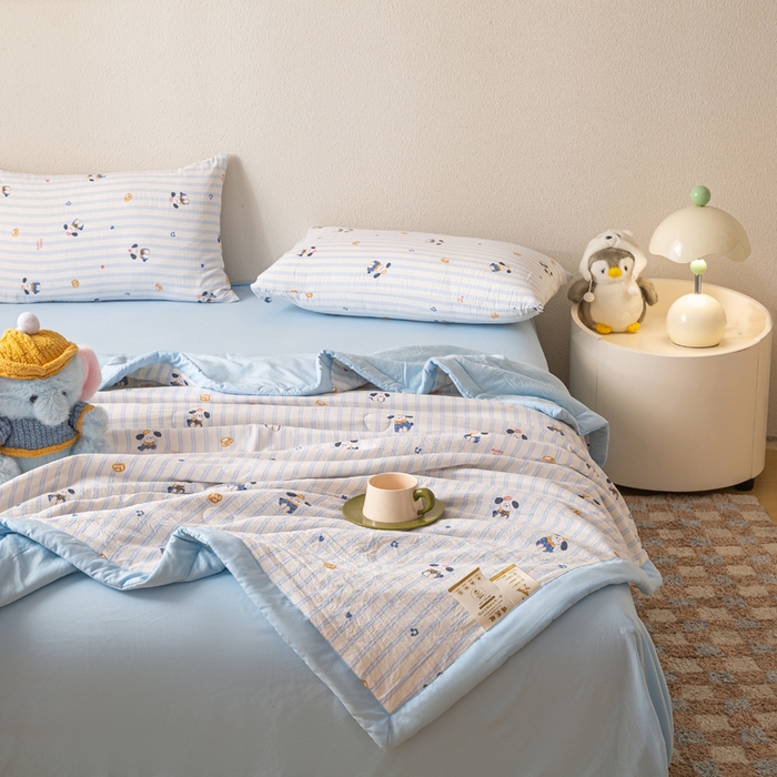 91家纺网 家纺一手货源 找家纺 爱屋及屋 2026新款水洗棉印花夏被夏凉被被子被芯 蛋糕小狗