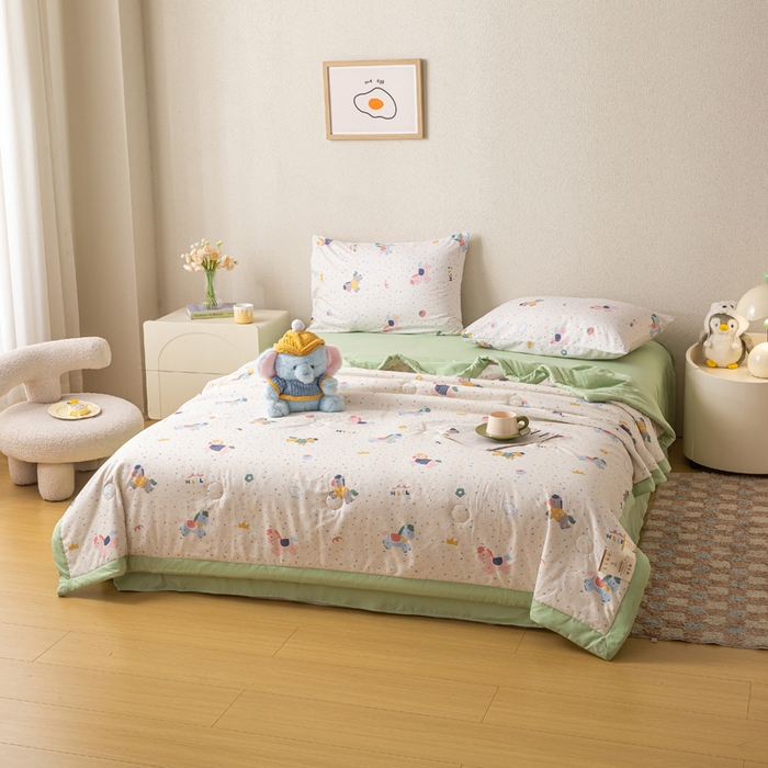 91家纺网 家纺一手货源 找家纺 爱屋及屋 2026新款水洗棉印花夏被夏凉被被子被芯 点点木马