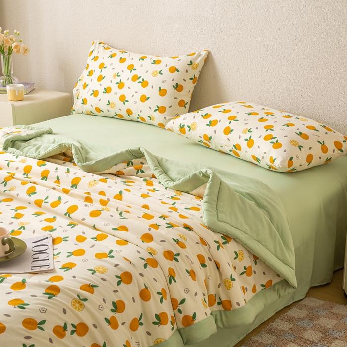 91家纺网 家纺一手货源 找家纺 爱屋及屋 2026新款水洗棉印花夏被夏凉被被子被芯 心想事橙