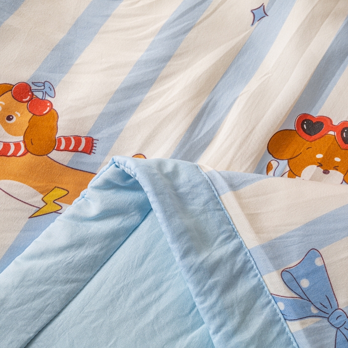 91家纺网 家纺一手货源 找家纺 爱屋及屋 2026新款水洗棉印花夏被夏凉被被子被芯 竖条小狗