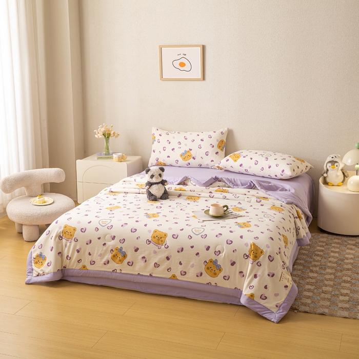 91家纺网 家纺一手货源 找家纺 爱屋及屋 2026新款水洗棉印花夏被夏凉被被子被芯 豹纹小熊