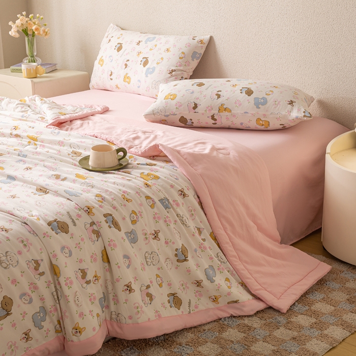 91家纺网 家纺一手货源 找家纺 爱屋及屋 2026新款水洗棉印花夏被夏凉被被子被芯 萌宠乐园