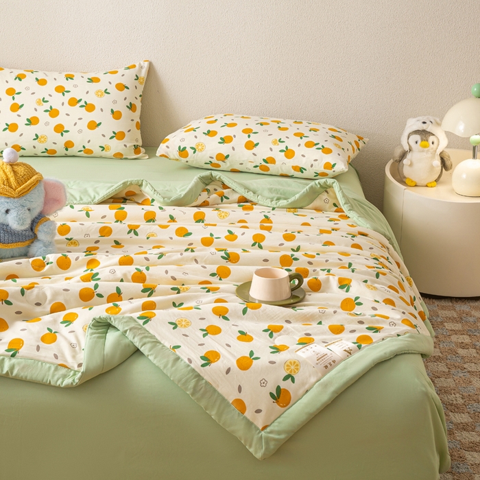 91家纺网 家纺一手货源 找家纺 爱屋及屋 2026新款水洗棉印花夏被夏凉被被子被芯 心想事橙