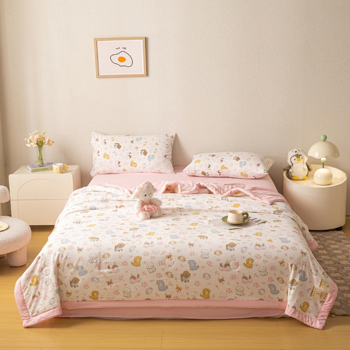 91家纺网 家纺一手货源 找家纺 爱屋及屋 2026新款水洗棉印花夏被夏凉被被子被芯 萌宠乐园