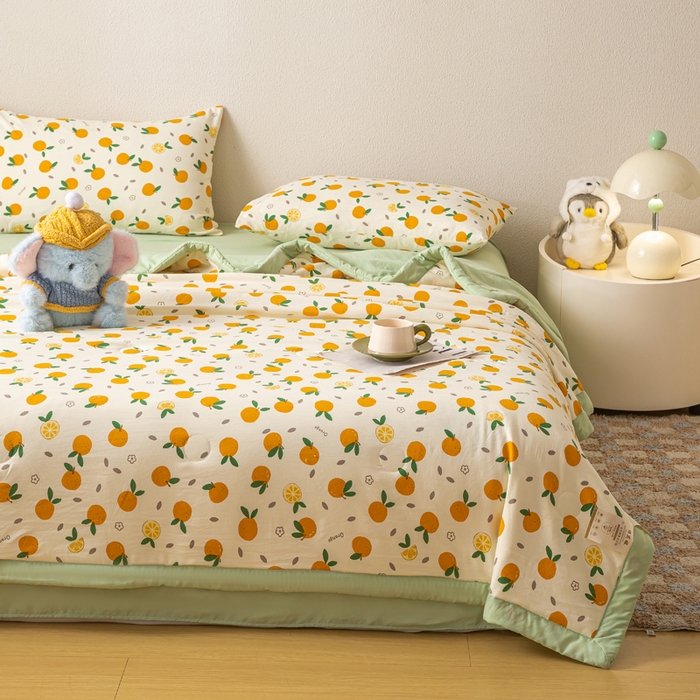 91家纺网 家纺一手货源 找家纺 爱屋及屋 2026新款水洗棉印花夏被夏凉被被子被芯 心想事橙