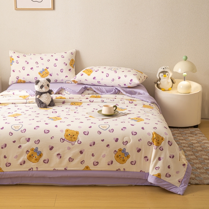 91家纺网 家纺一手货源 找家纺 爱屋及屋 2026新款水洗棉印花夏被夏凉被被子被芯 豹纹小熊