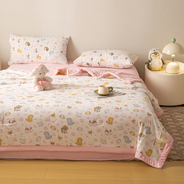 91家纺网 家纺一手货源 找家纺 爱屋及屋 2026新款水洗棉印花夏被夏凉被被子被芯 萌宠乐园