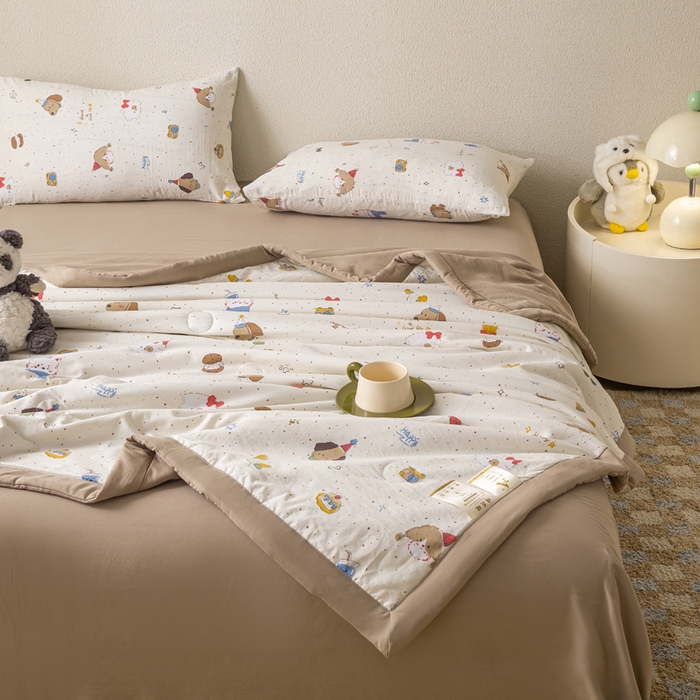 91家纺网 家纺一手货源 找家纺 爱屋及屋 2026新款水洗棉印花夏被夏凉被被子被芯 假日小狗