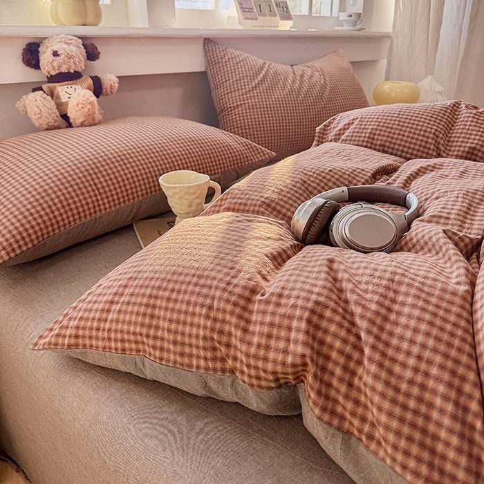 梦依依 2026新款全棉色织水洗棉拉链款单品被套 琥珀红