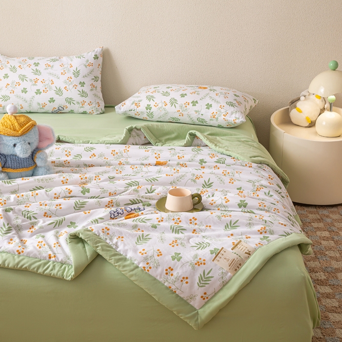 91家纺网 家纺一手货源 找家纺 爱屋及屋 2026新款水洗棉印花夏被夏凉被被子被芯 清新绿意