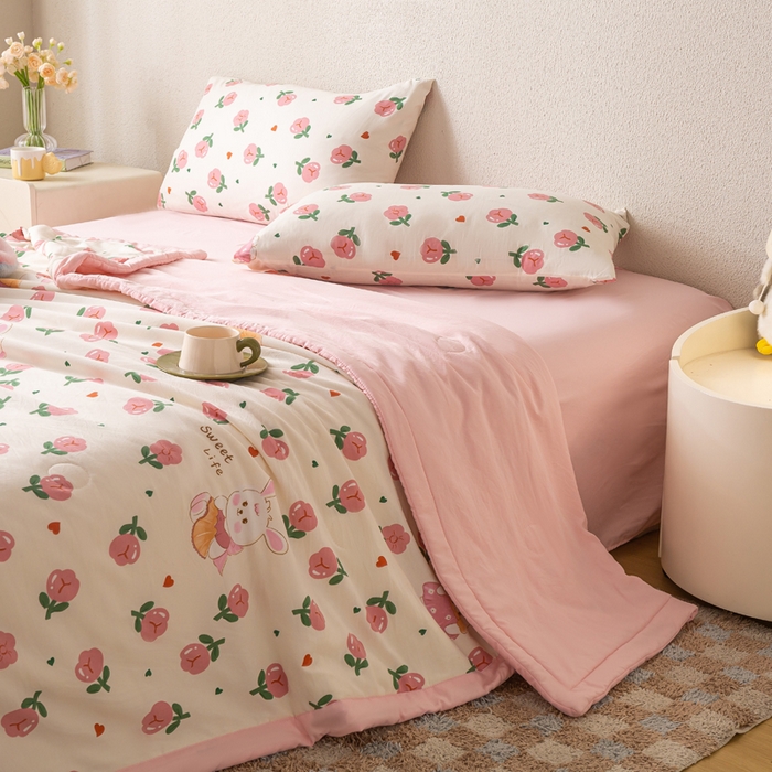 91家纺网 家纺一手货源 找家纺 爱屋及屋 2026新款水洗棉印花夏被夏凉被被子被芯 曼塔玫瑰