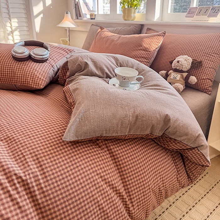 91家纺网 家纺一手货源 找家纺 梦依依 2026新款全棉色织水洗棉拉链款单品被套 琥珀红